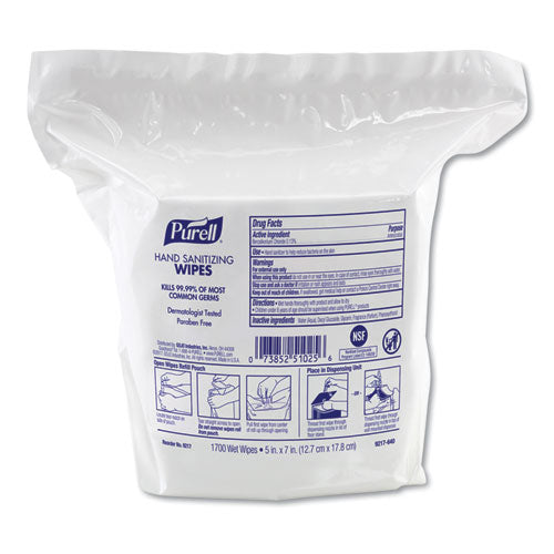Image of PURELL® 9217-02 Hand Sanitizing Wipes, 3-Ply, 8.25 x 14.06, Fresh Citrus Scent, White, 1,700 Wipes/Pouch, 2 Pouches/Carton