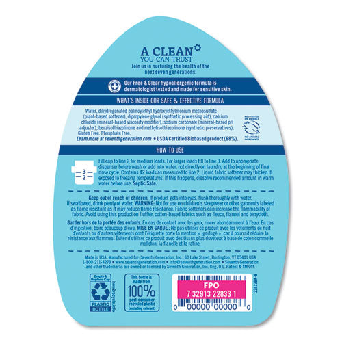 Image of Seventh Generation® 22833EA Natural Liquid Fabric Softener, Free And Clear/unscented 32 Oz Bottle