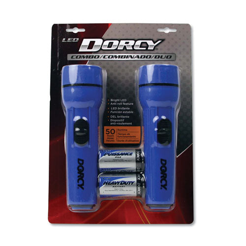 Image of DORCY® 412594 Led Flashlight Pack, 1 D Battery (included), Blue, 2/pack