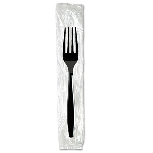 Image of Dixie® FH53C7 Individually Wrapped Heavyweight Forks, Plastic, Black, 1,000/Carton