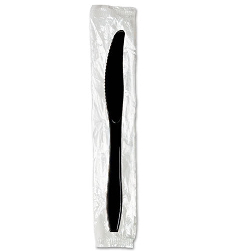 Image of Dixie® KH53C1 Individually Wrapped Heavyweight Knives, Plastic, Black, 1,000/Carton