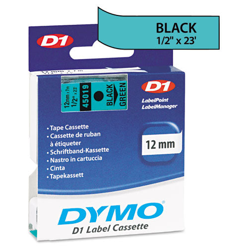 Image of DYMO® 45019/S0720590 D1 High-Performance Polyester Removable Label Tape, 0.5" X 23 Ft, Black On Green