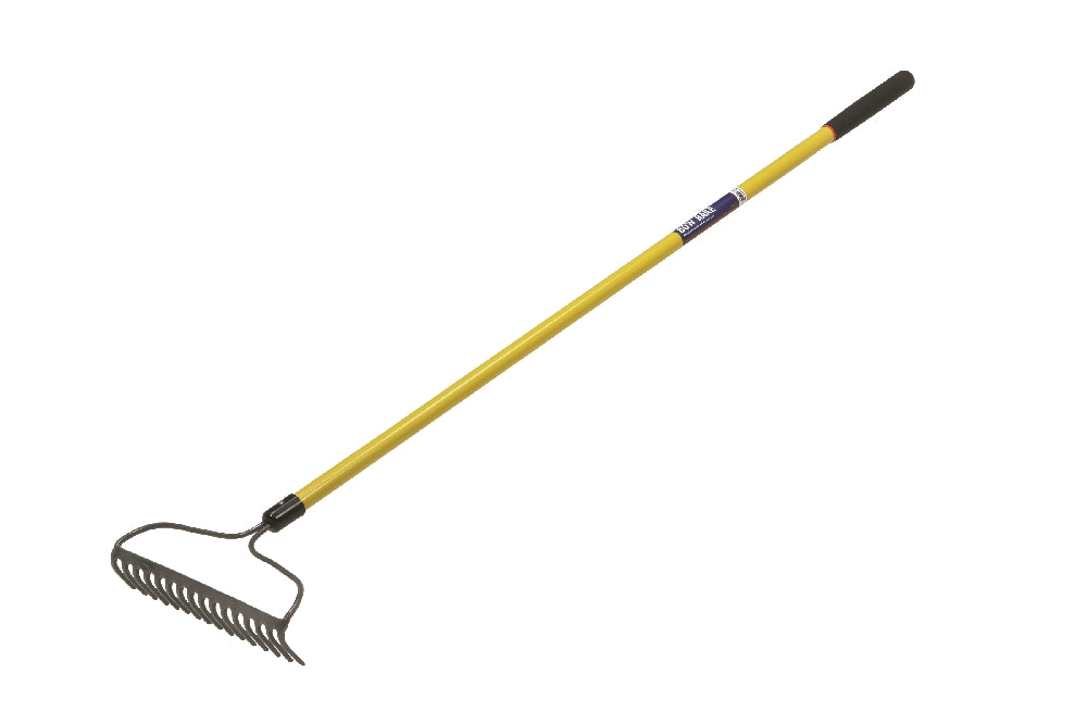 Bow Rake, Leaf, Steel Head, 16 Tines, Industrial Grade, 57" Fiberglass Handle, Cushioned-Grip