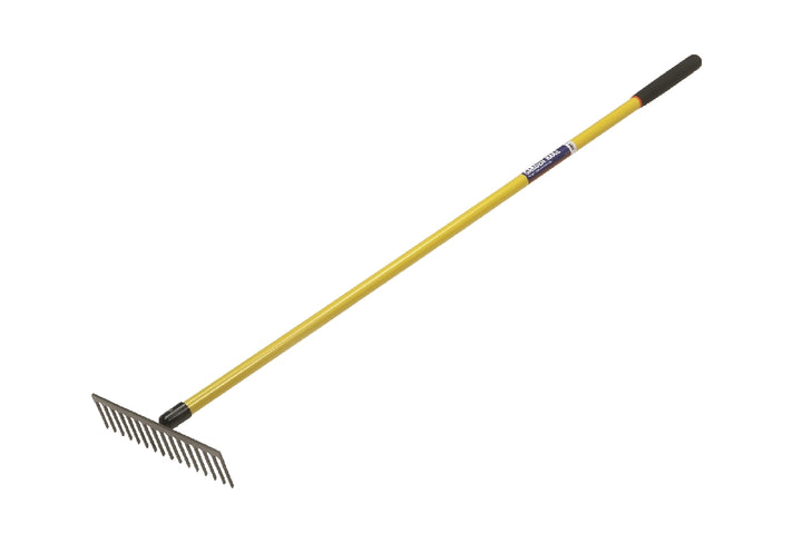 Flat Rake, Leaf, Steel Head, 16 Tines, Industrial Grade, 62" Fiberglass Handle, Cushioned-Grip