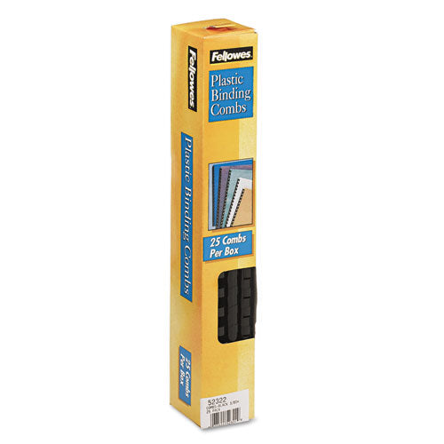 Image of Fellowes® 52322 Plastic Comb Bindings for 11 x 8.5 Documents, 19 Rings, 0.38" (55-Sheet) Capacity, Black, 25/Pack