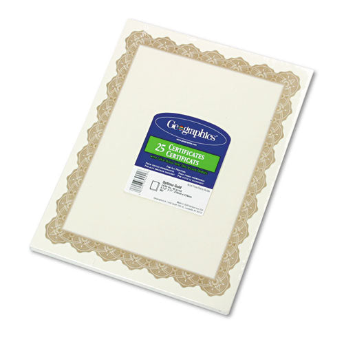 Image of Geographics® 39451 Parchment Paper Certificates, 8.5 X 11, Optima Gold With White Border, 25/pack