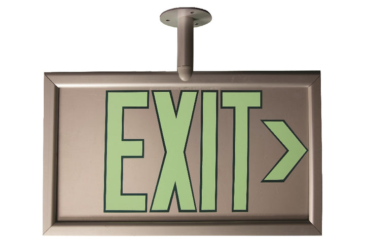 Photoluminescent Exit Sign, One Sided, Post Mount, 17-1/8" x 8-7/8", Silver