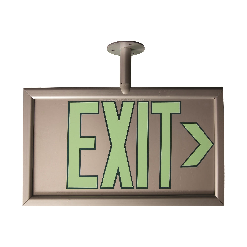 Photoluminescent Exit Sign, Two Sided, Post Mount, 17-1/8" x 8-7/8", Silver