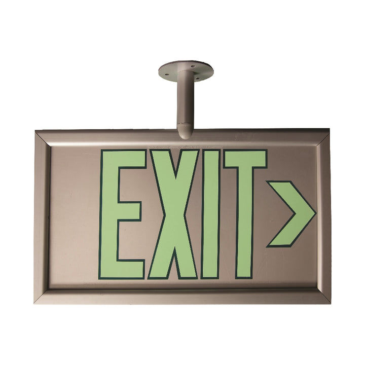 Photoluminescent Exit Sign, Two Sided, Post Mount, 17-1/8" x 8-7/8", Silver