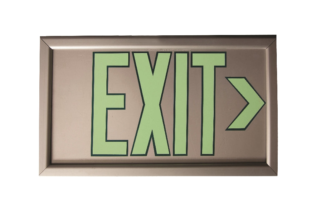 Photoluminescent Exit Sign, One Sided, Wall Mount Bracket, 17-1/8" x 8-7/8", Silver