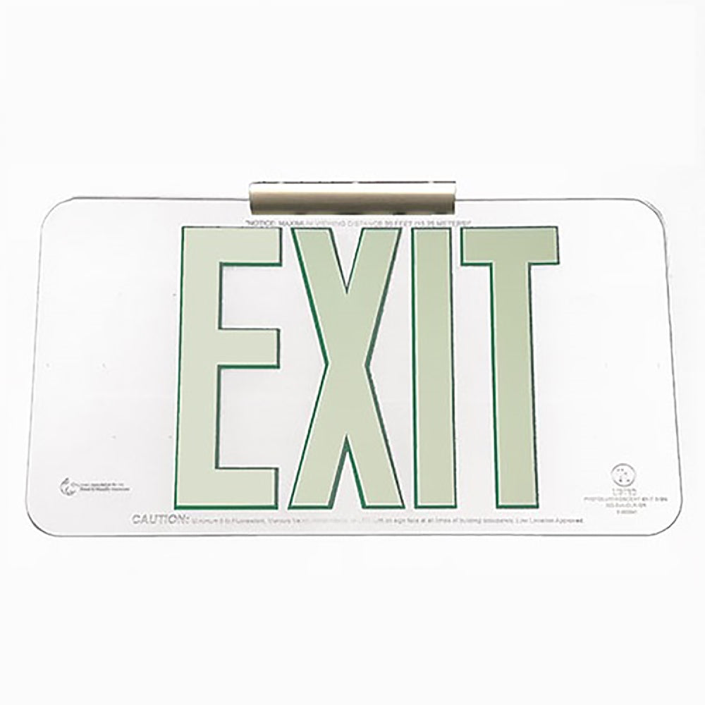 Photoluminescent Exit Sign, One Sided, w/Mount Bracket, 15-3/4" x 8-5/8", Clear Lucite