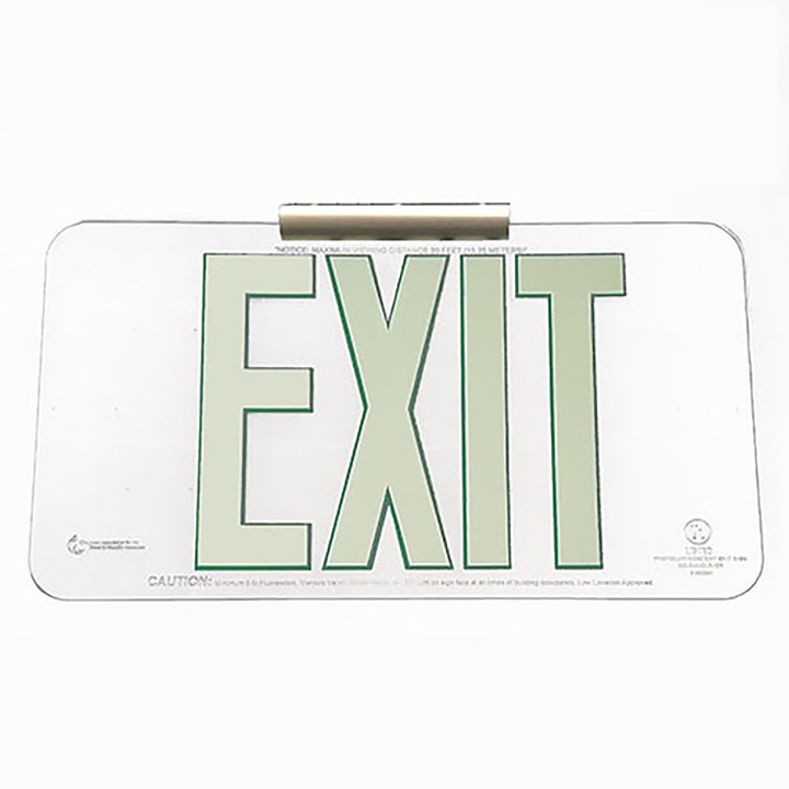 Photoluminescent Exit Sign, One Sided, w/Mount Bracket, 15-3/4" x 8-5/8", Clear Lucite