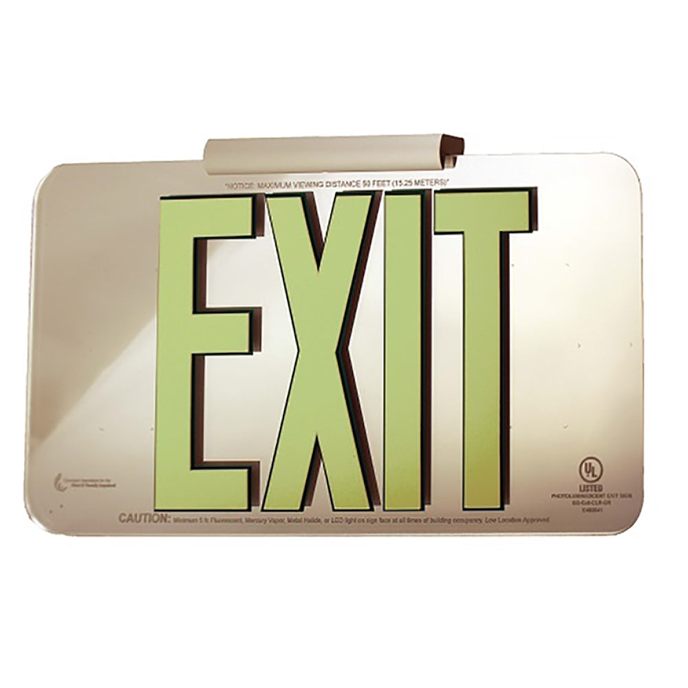 Photoluminescent Exit Sign, One Sided, w/Mount Bracket, 15-3/4" x 8-5/8", Mirrored Lucite