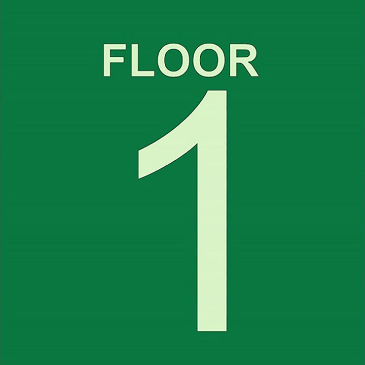 Photoluminescent Stairwell Identifier "FLOOR 1" Sign, 8" x 8"