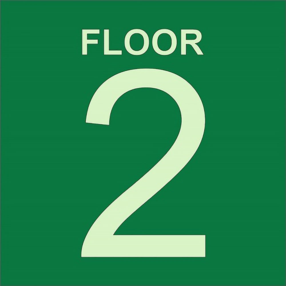 Photoluminescent Stairwell Identifier "FLOOR 2" Sign, 8" x 8"