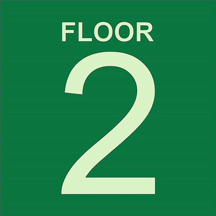 Photoluminescent Stairwell Identifier "FLOOR 2" Sign, 8" x 8"