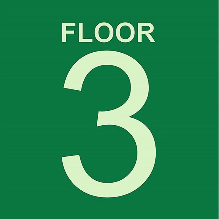 Photoluminescent Stairwell Identifier "FLOOR 3" Sign, 8" x 8"