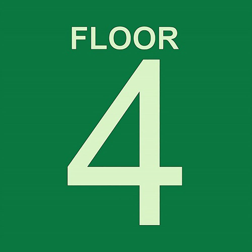 Photoluminescent Stairwell Identifier "FLOOR 4" Sign, 8" x 8"