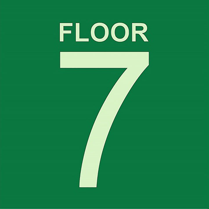 Photoluminescent Stairwell Identifier "FLOOR 7" Sign, 8" x 8"
