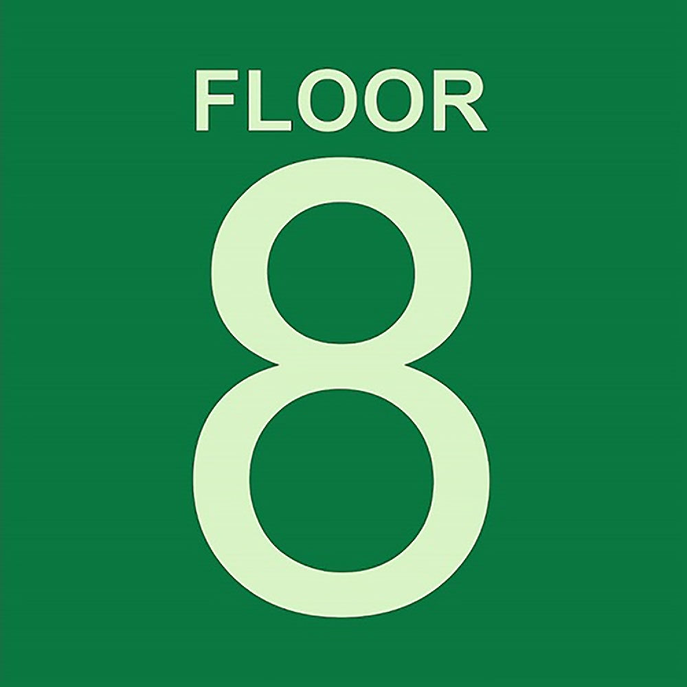 Photoluminescent Stairwell Identifier "FLOOR 8" Sign, 8" x 8"