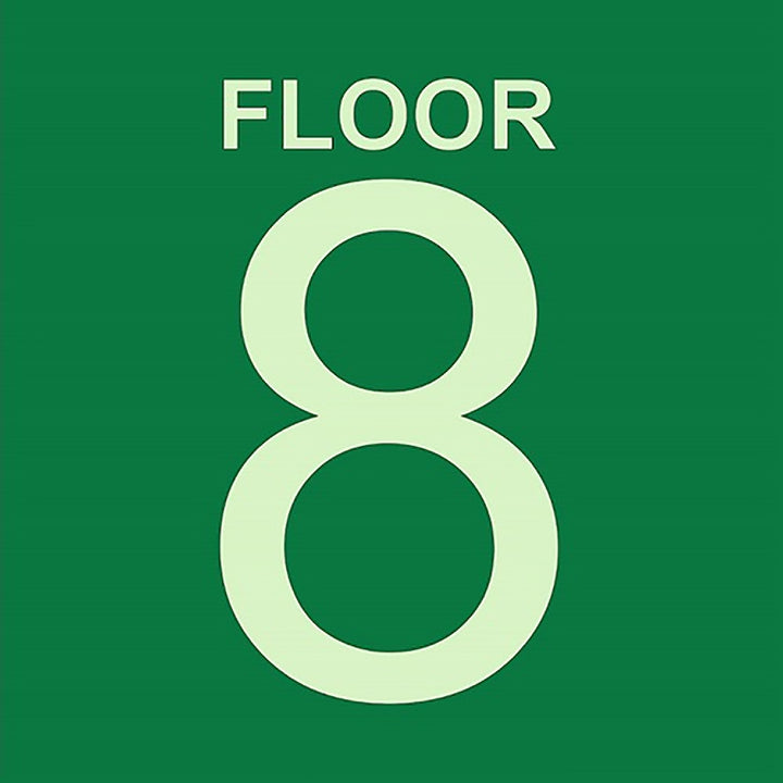 Photoluminescent Stairwell Identifier "FLOOR 8" Sign, 8" x 8"