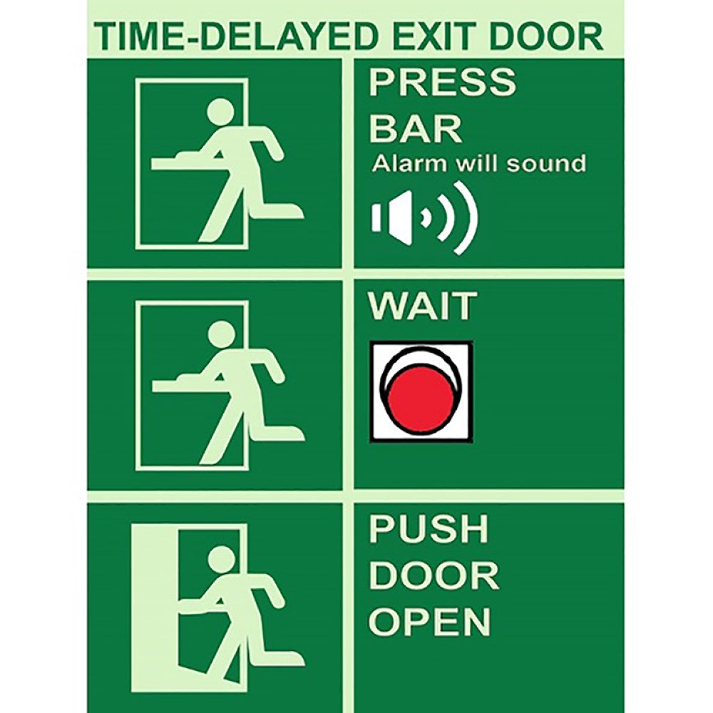 Photoluminescent "TIME DELAYED DOOR" Sign, 12" x 9"