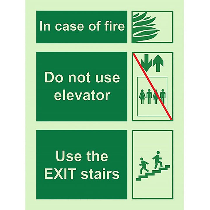 Photoluminescent "IN CASE OF FIRE" Sign, 12" x 9"