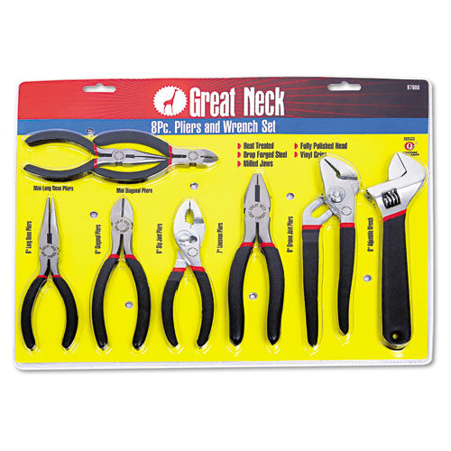 Image of Great Neck® 87900 8-Piece Steel Pliers And Wrench Tool Set
