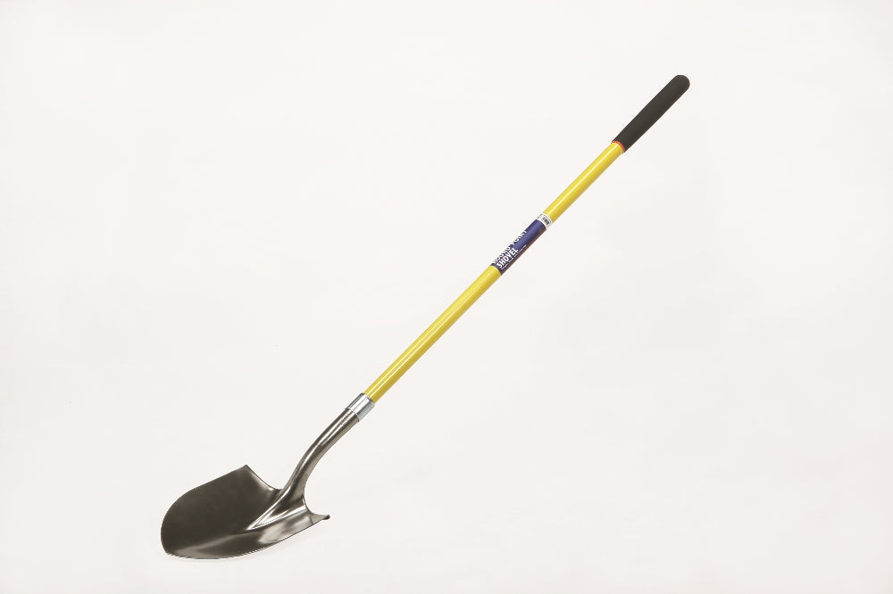 Round Point Shovels, 48" Fiberglass Cushioned Grip Handle, Open Back