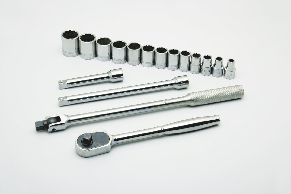 Image of SKILCRAFT® Pro-Grade Socket Set, 1/2" Drive SAE 12-Point Sockets, Shallow Combination, 17 Piece Set