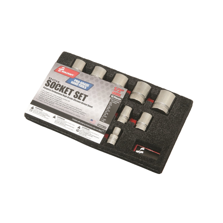 Image of SKILCRAFT® Pro-Grade Socket Set, 1/2" Drive SAE 12-Point Sockets, 13 Piece Set