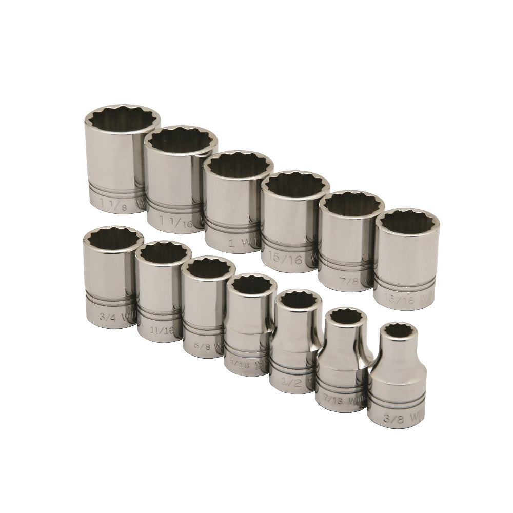 Image of SKILCRAFT® Pro-Grade Socket Set, 1/2" Drive SAE 12-Point Sockets, 13 Piece Set