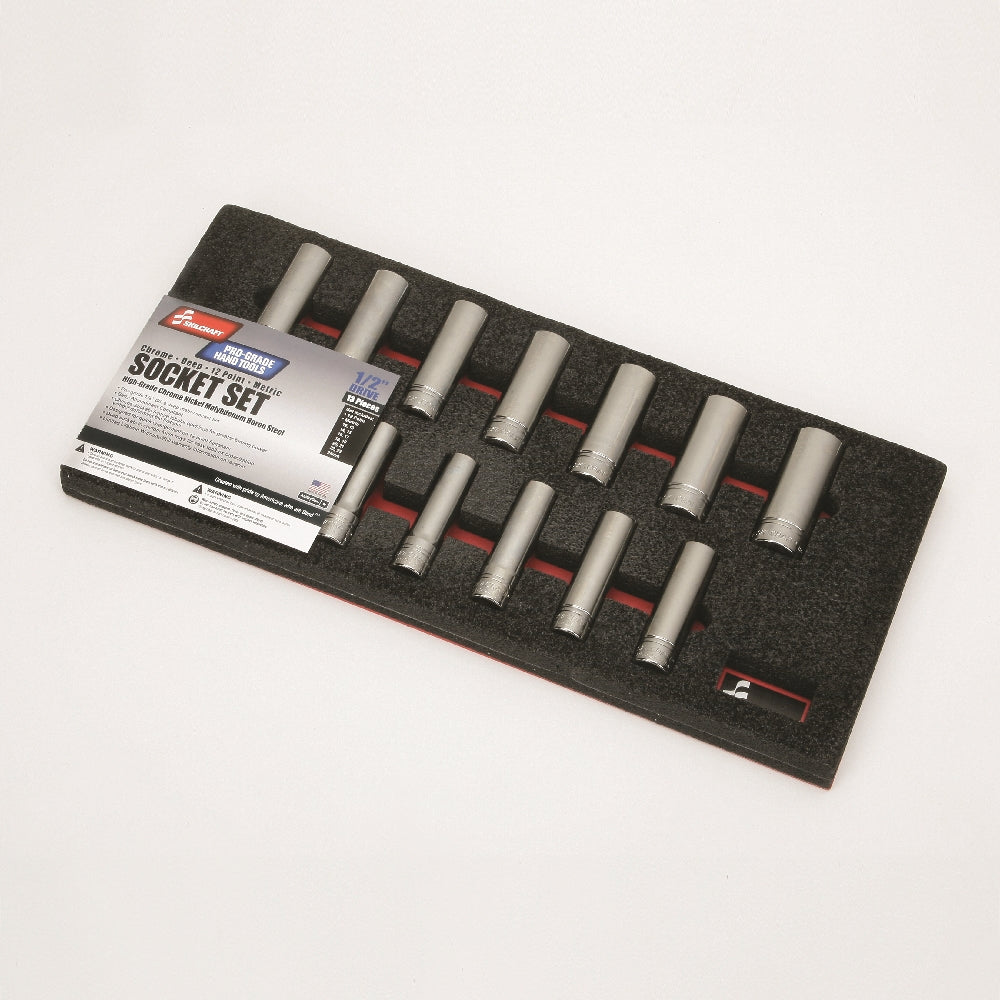 Image of SKILCRAFT® Pro-Grade Socket Set, 1/2" Drive Deep Metric 12-Point Fasteners, 13 Piece Set