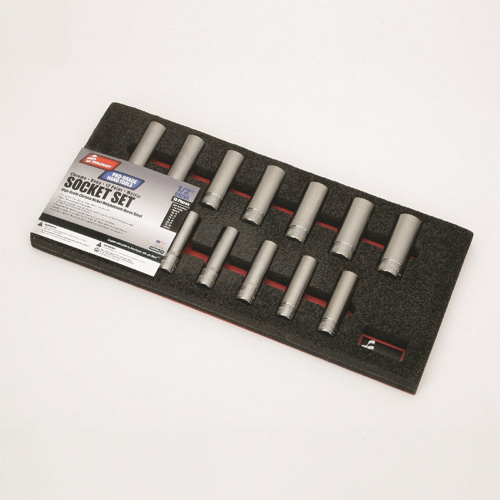 Image of SKILCRAFT® Pro-Grade Socket Set, 1/2" Drive Deep Metric 12-Point Fasteners, 13 Piece Set