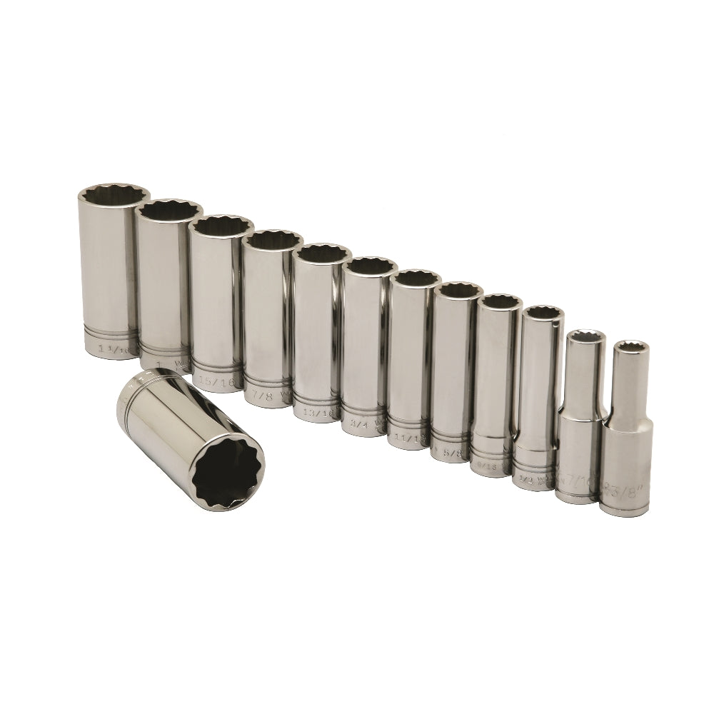 Image of SKILCRAFT® Pro-Grade Socket Set, 1/2" Drive SAE 12-Point Sockets, Deep, 13 Piece Set