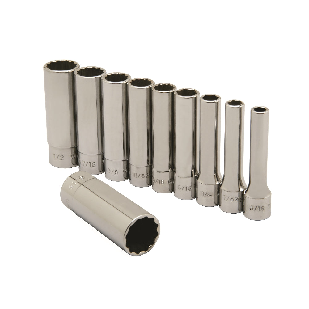 Image of SKILCRAFT® Pro-Grade Socket Set, 1/4" Drive SAE 6 & 12-Point Sockets, Deep, 10 Piece Set