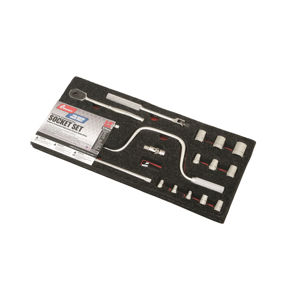 Image of SKILCRAFT® Pro-Grade Socket Set, 3/8" Drive SAE 12-Point Sockets, Shallow Combination, 18 Piece Set