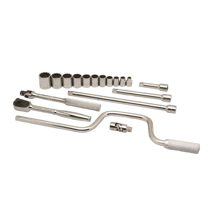 Image of SKILCRAFT® Pro-Grade Socket Set, 3/8" Drive SAE 12-Point Sockets, Shallow Combination, 18 Piece Set