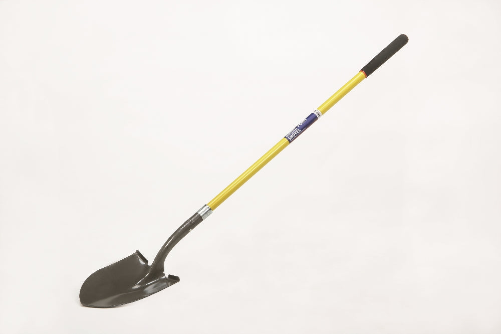 Round Point Shovels, 48" Fiberglass Cushioned Grip Handle, Closed Back