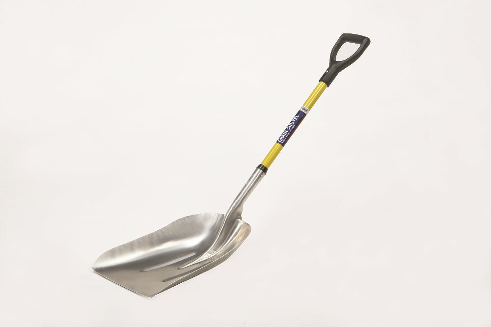 Scoop Shovel, Aluminum Head, 29" Fiberglass D Grip Handle, Grain Shovel