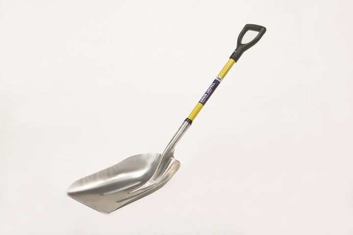 Scoop Shovel, Aluminum Head, 29" Fiberglass D Grip Handle, Grain Shovel