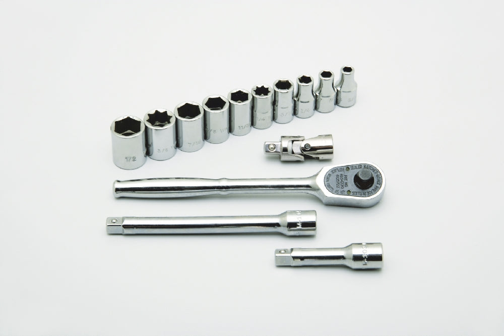 Image of SKILCRAFT® Pro-Grade Socket Set, 1/4" Drive Shallow SAE 6 & 12-Point Sockets, 14 Piece Set