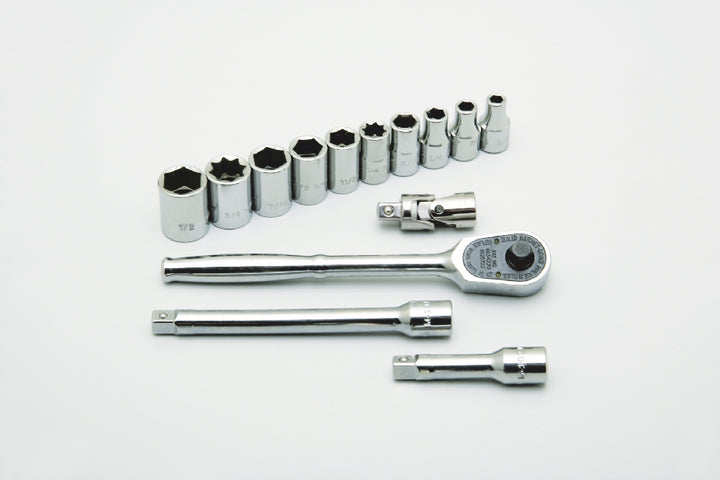 Image of SKILCRAFT® Pro-Grade Socket Set, 1/4" Drive Shallow SAE 6 & 12-Point Sockets, 14 Piece Set