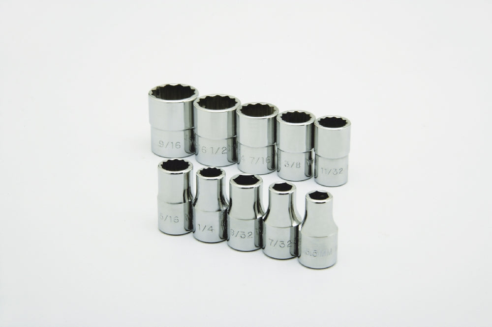 Image of SKILCRAFT® Pro-Grade Socket Set, 1/4" Drive SAE 6 & 12-Point Sockets, Shallow, 10 Piece Set