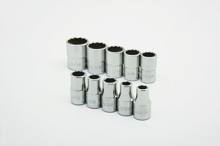 Image of SKILCRAFT® Pro-Grade Socket Set, 1/4" Drive SAE 6 & 12-Point Sockets, Shallow, 10 Piece Set