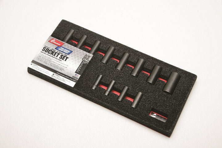 Image of SKILCRAFT® Pro-Grade Impact Socket Set, 3/8" Drive, Deep, Standard, 12 Piece Set