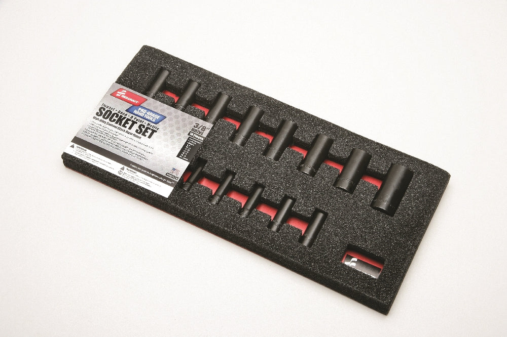 Image of SKILCRAFT® Pro-Grade Impact Socket Set, 3/8" Drive, Deep, Metric, 14 Piece Set