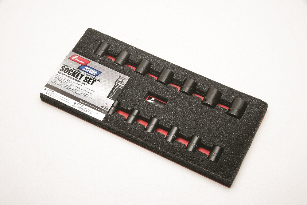 Image of SKILCRAFT® Pro-Grade Impact Socket Set, 1/2" Drive, Shallow, Metric, 15 Piece Set