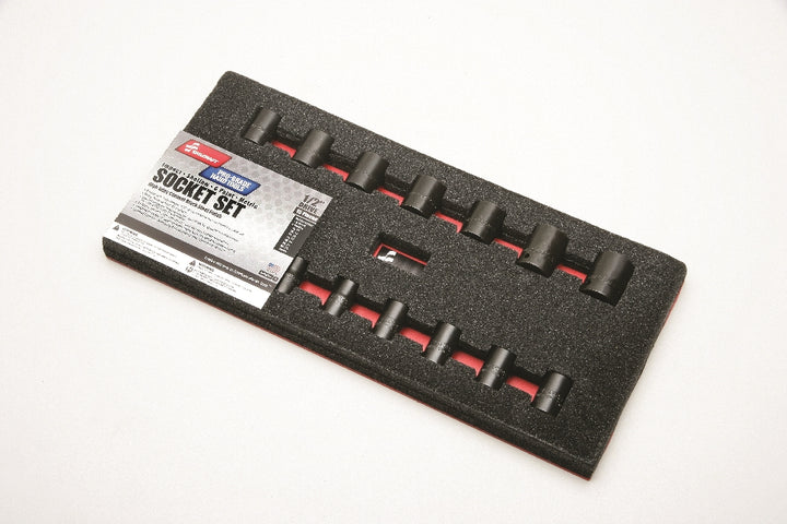 Image of SKILCRAFT® Pro-Grade Impact Socket Set, 1/2" Drive, Shallow, Metric, 15 Piece Set