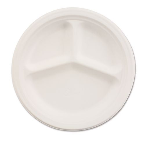 Image of Chinet® 21204 Paper Dinnerware, 3-Compartment Plate, 10.25" Dia, White, 500/carton